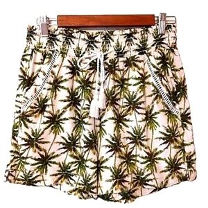 BRIGGS Women's Tropical Palm printed Linen Rayon Blend Smock Waisted Shorts NWOT